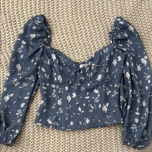 Wilfred Blue Puff Sleeve Ruched Crop Blouse